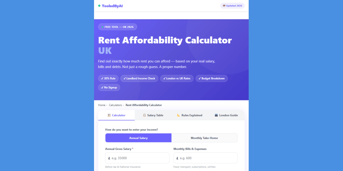 Screenshot of interactive freelance tax calculator showing income input field and calculated tax breakdown